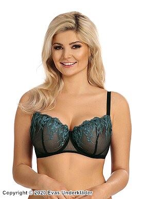 Exclusive bra, sheer mesh, embroidery, intricate pattern, B to I-cup
